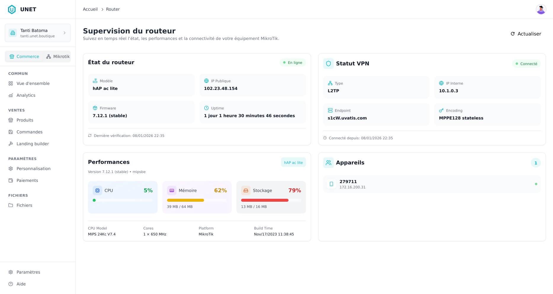 Supervision routeur MikroTik Unet